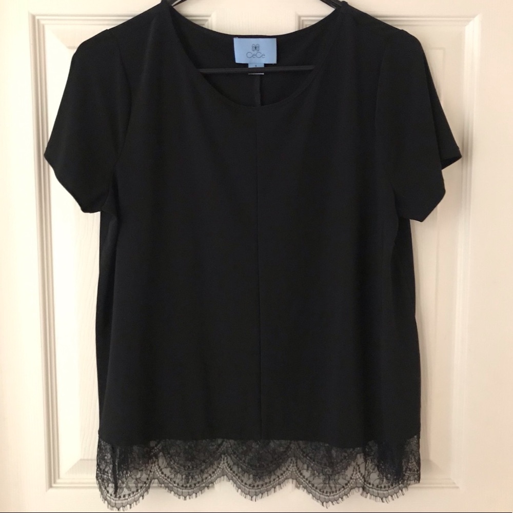 CeCe Women’s Black Top Lace Trim, Size Small